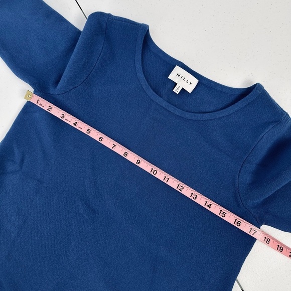 Milly Scallop Hem A-Line Long Sleeve Knit Shift Dress Royal French Blue - Picture 6 of 10